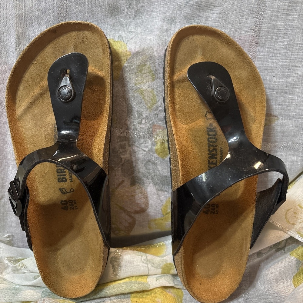 Birkenstock Gizeh Black Patent Leather Women's Sandals Buckle Strap EU40/US9